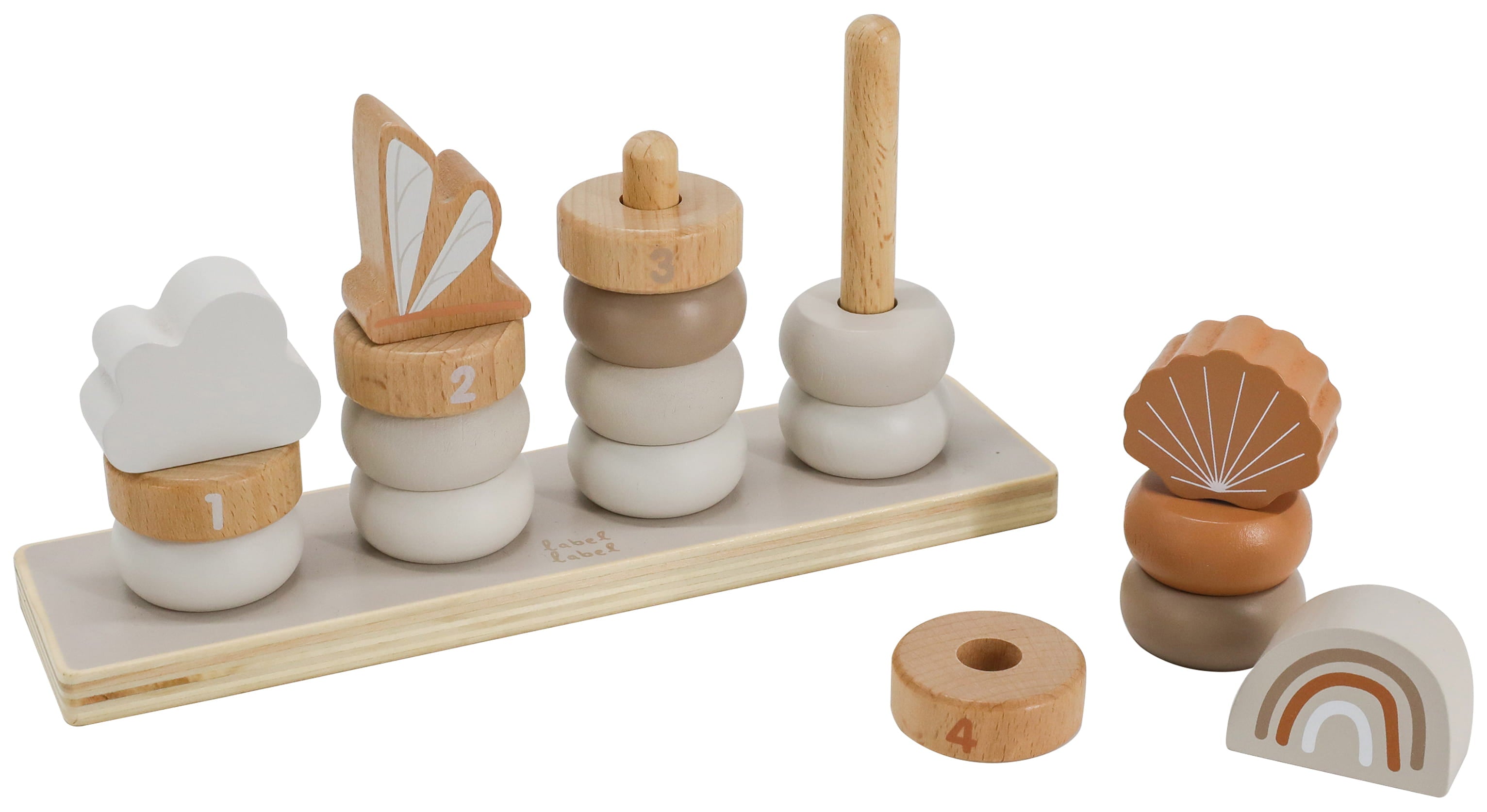 Anneaux à empiler en bois FSC jeu éducatif bébé avec ses différents éléments