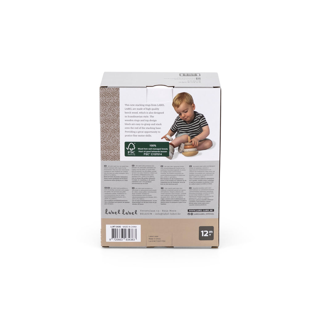 Pyramide anneaux bébé en bois jeu d’éveil vue arrière de sa boîte