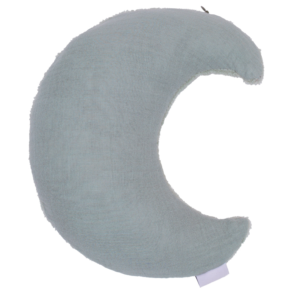 Bouillotte lune bébé en coton et bambou avec graines de colza chauffante vert de gris vue du dessous
