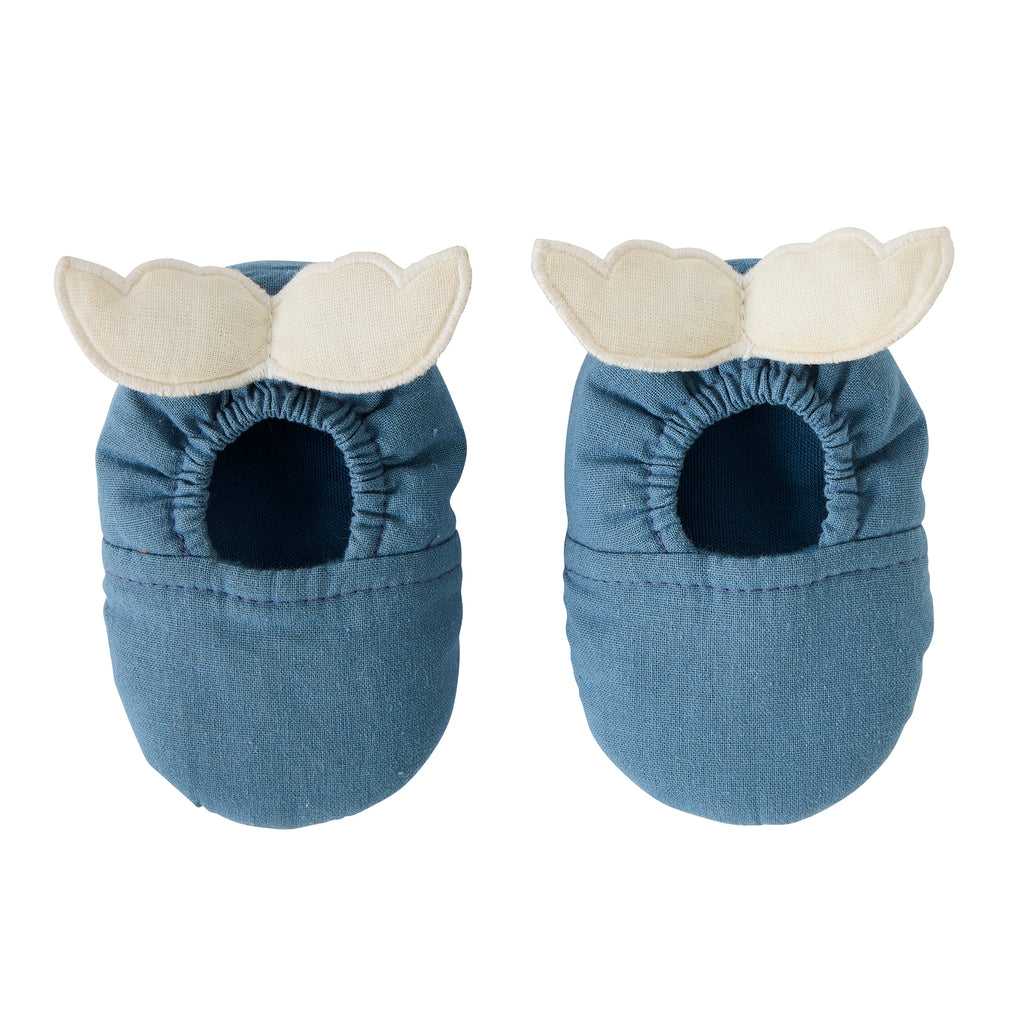 Chaussons bébé bleus avec ailes d’ange en coton doublé pour nouveau-né