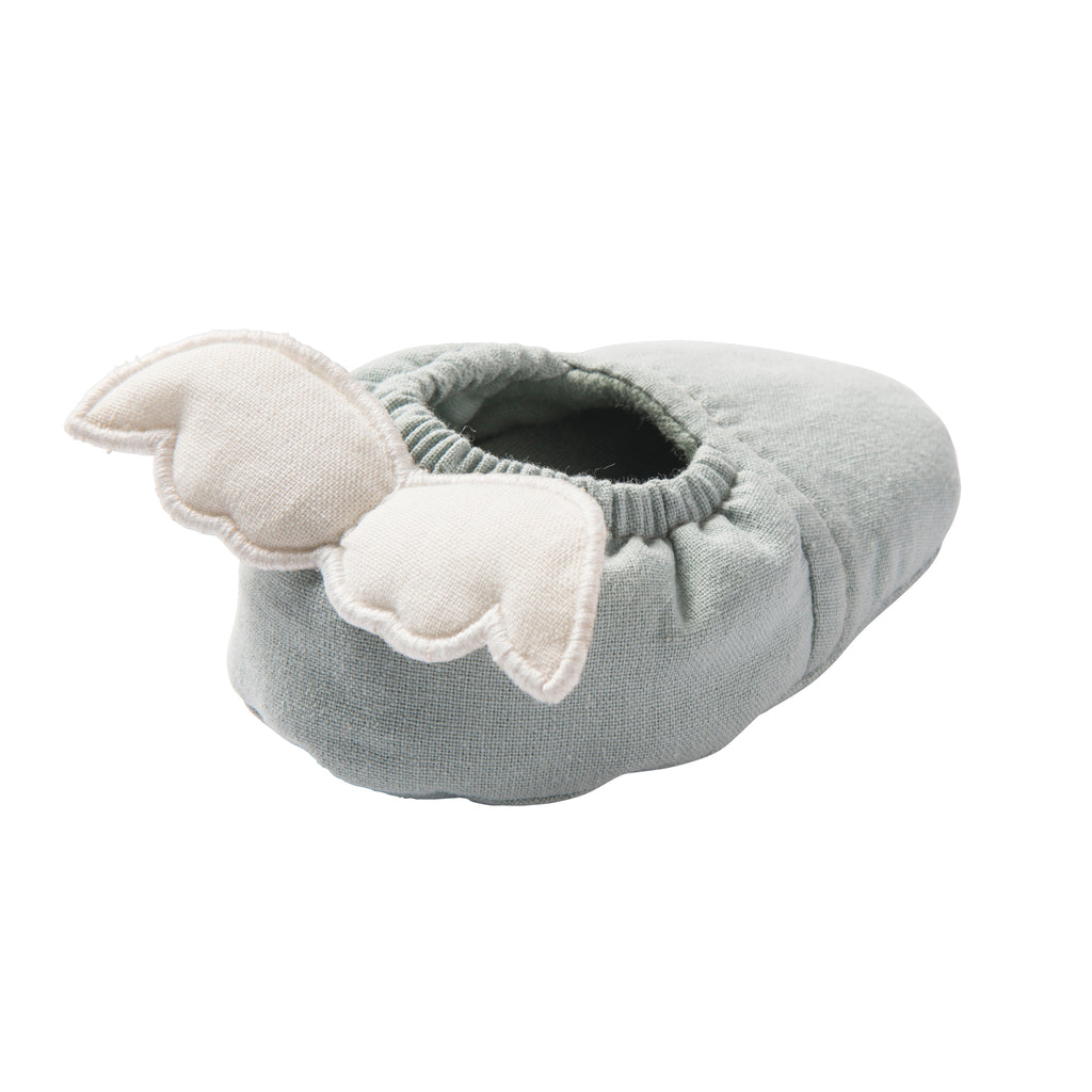Chaussons bébé verts avec ailes d’ange en coton doublé pour nouveau-né vue arrière