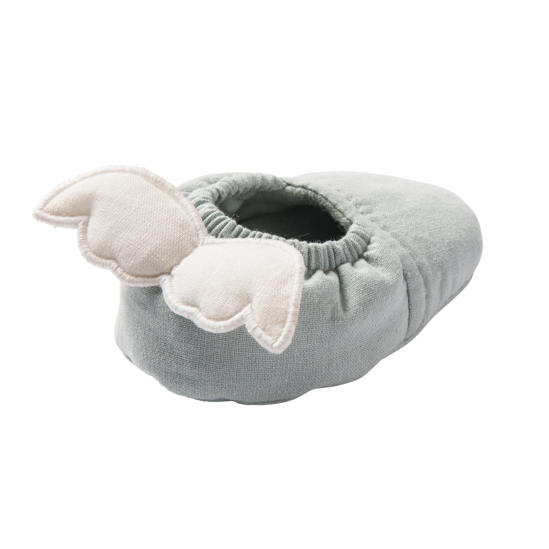 Chaussons bébé verts avec ailes d’ange en coton doublé pour nouveau-né vue arrière