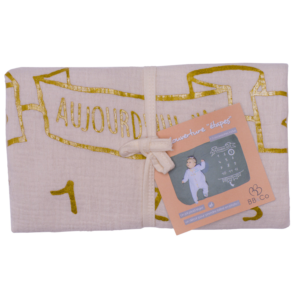 Couverture étapes bébé en coton avec accessoires pour photos de croissance biscuit vue 2