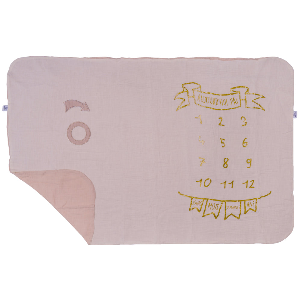 Couverture étapes bébé en coton avec accessoires pour photos de croissance biscuit vue 1