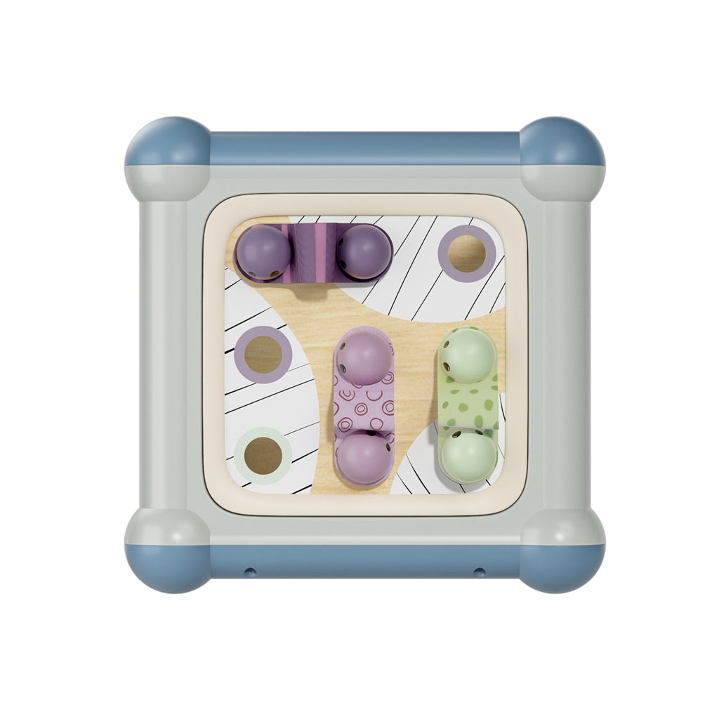 Cube d’activités bébé 10 en 1 motricité enfant face des billes de couleurs