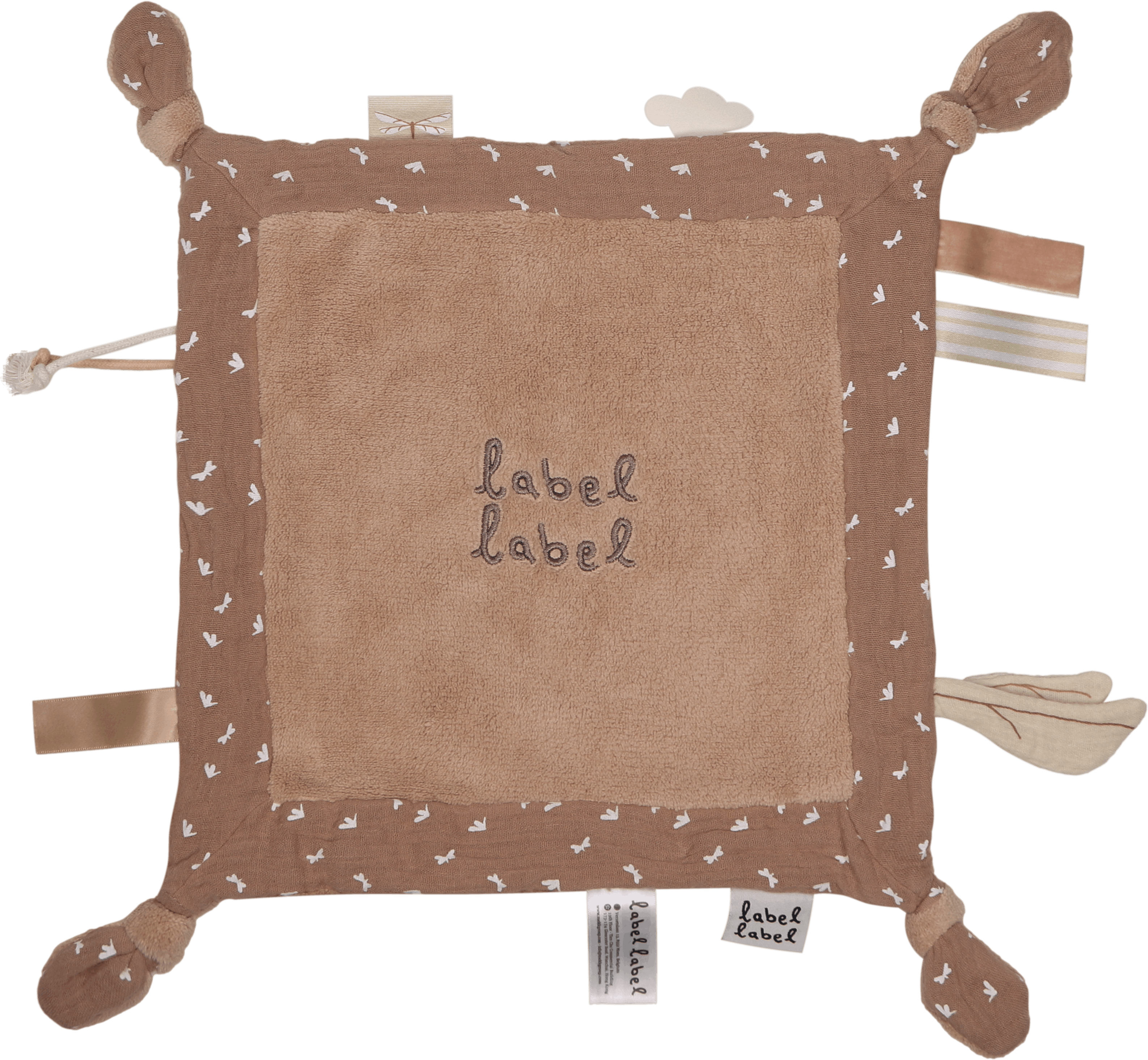 Doudou plat bébé en mousseline biologique doux et léger câlin brun vue de face
