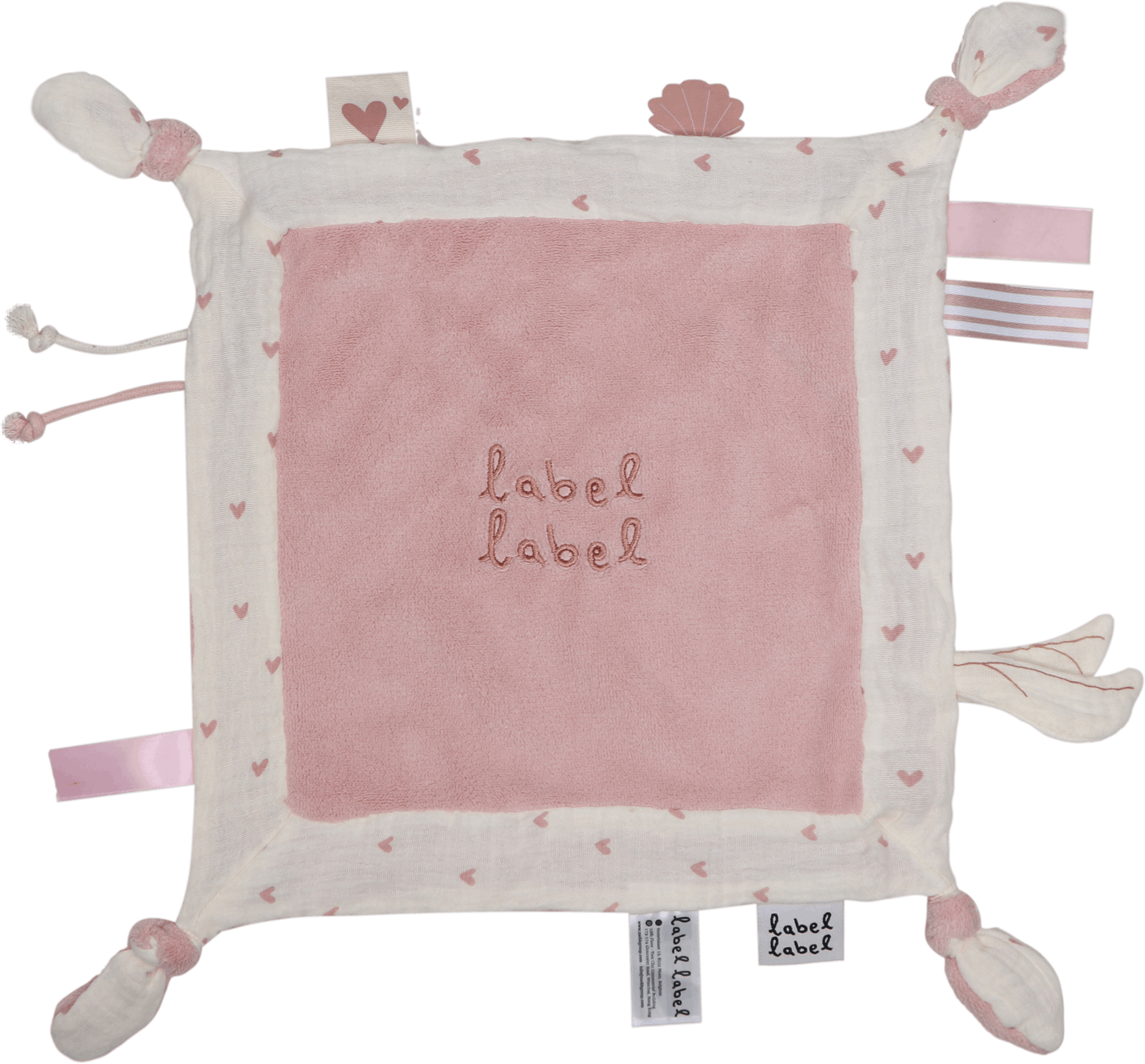 Doudou plat bébé en mousseline biologique doux et léger cœur rose vue de face