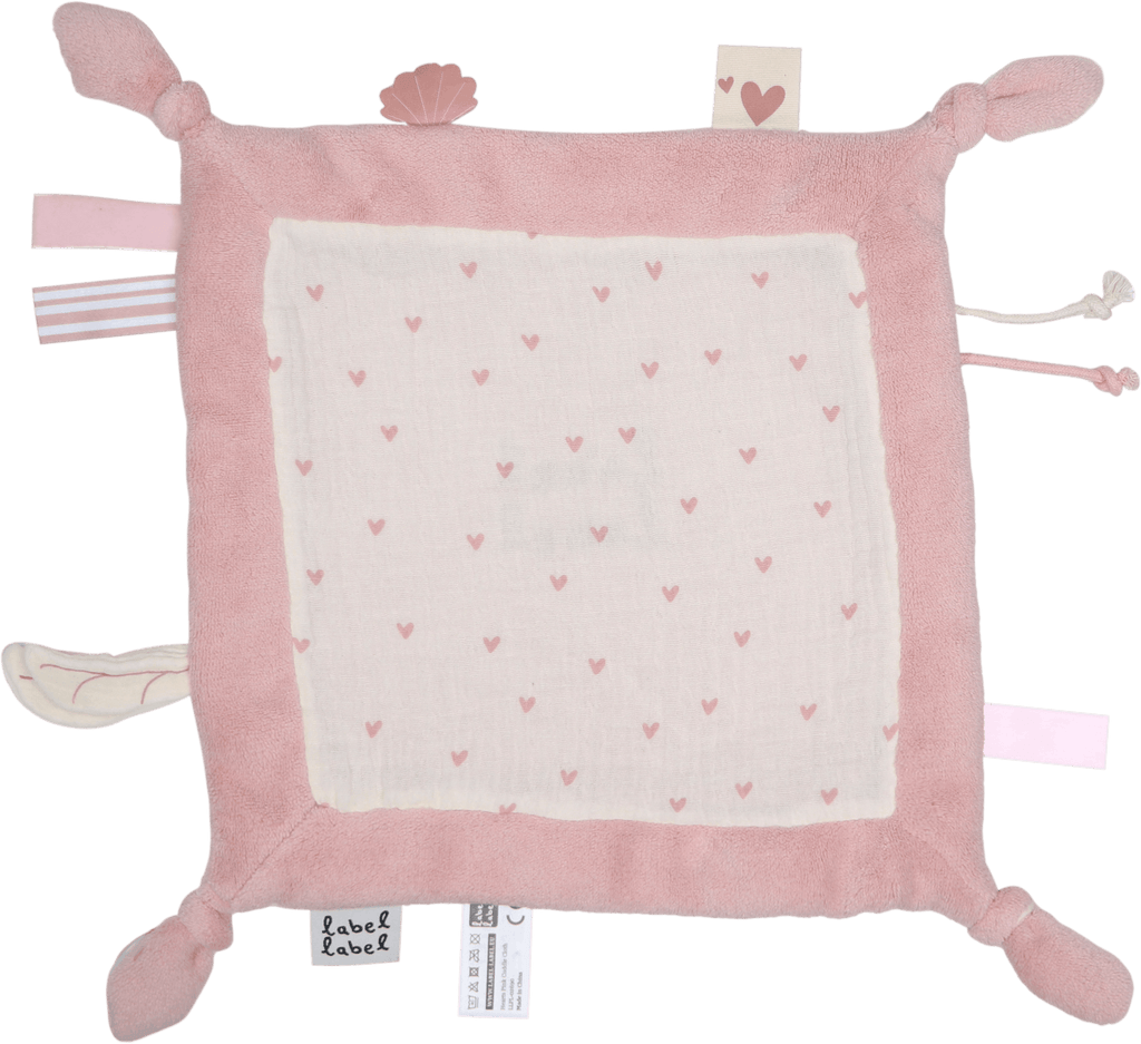 Doudou plat bébé en mousseline biologique doux et léger cœur rose vue arrière