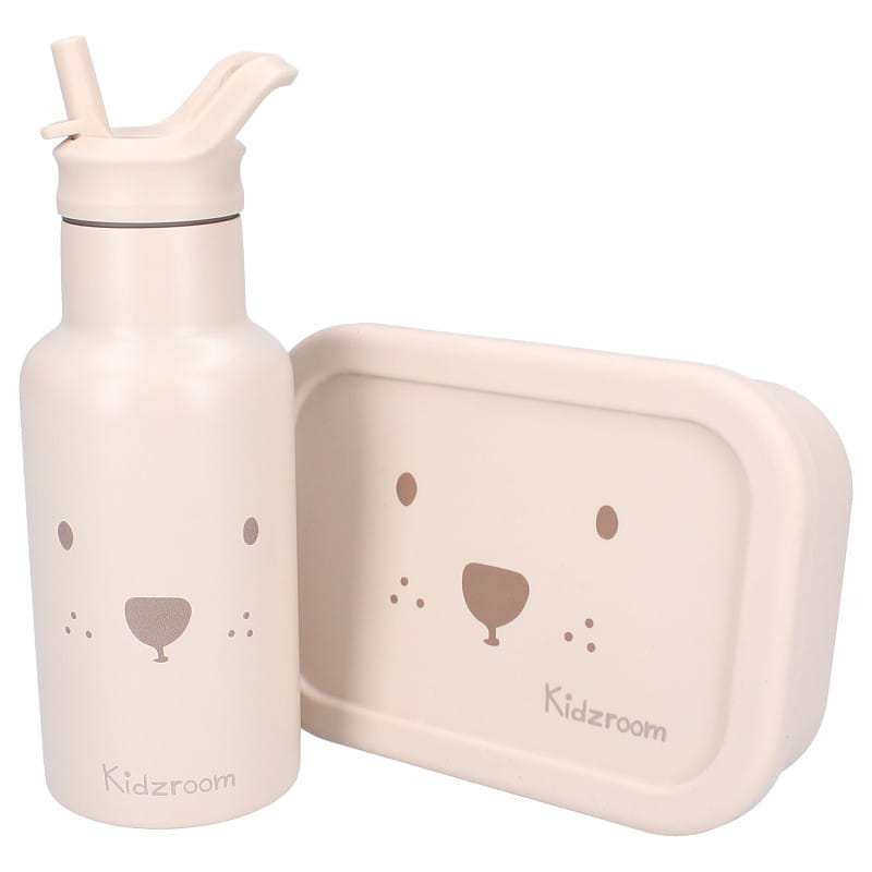 Set de repas enfant gourde et boîte à tartine ourson beige 