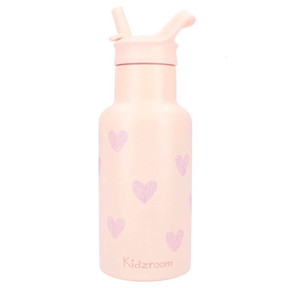 Gourde bébé en acier inoxydable 350 ml avec paille motif cœur