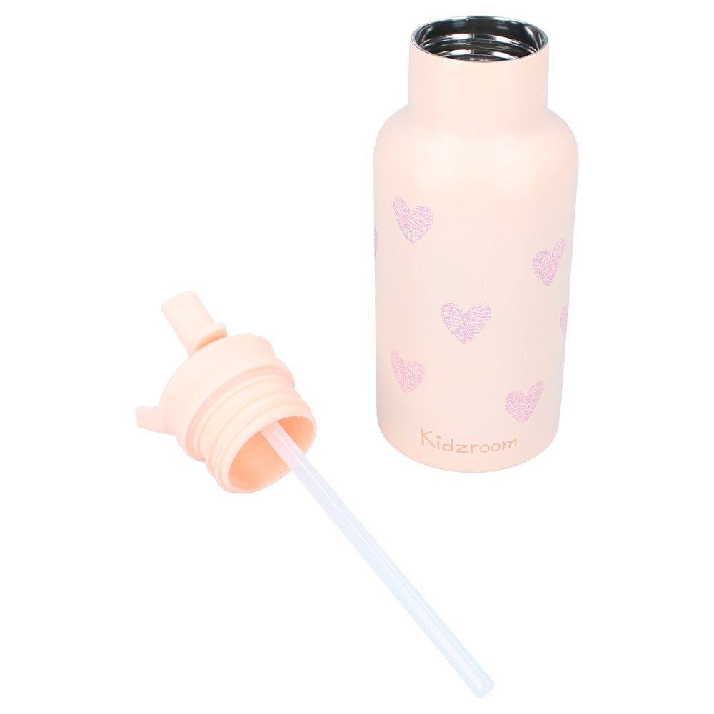 Gourde bébé en acier inoxydable 350 ml avec paille motif cœur paille sortie