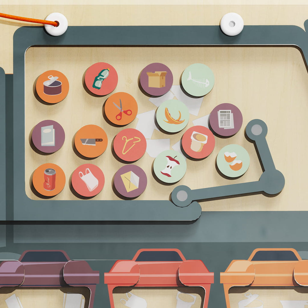 Labyrinthe magnétique enfant en bois avec stylet et ses différents déchets