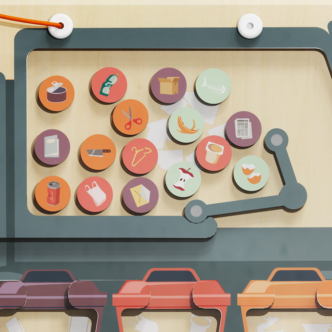 Labyrinthe magnétique enfant en bois avec stylet et ses différents déchets