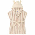 Peignoir bébé à capuche oreilles de lapin en bambou et coton rayé beige