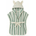 Peignoir bébé à capuche oreilles de lapin en bambou et coton rayé vert de gris