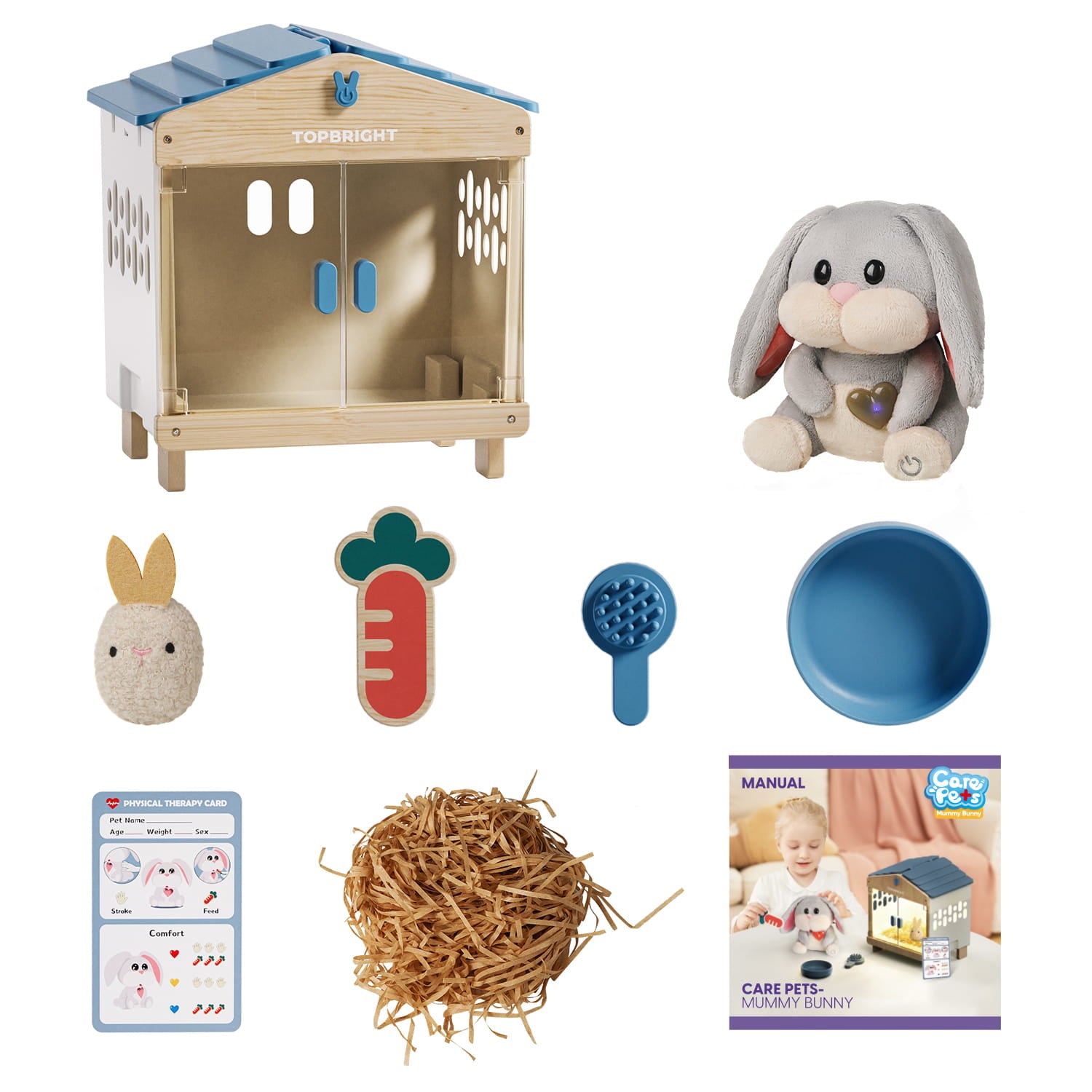 Peluche interactive lapin enfant avec clapier lumineux et ses accessoires