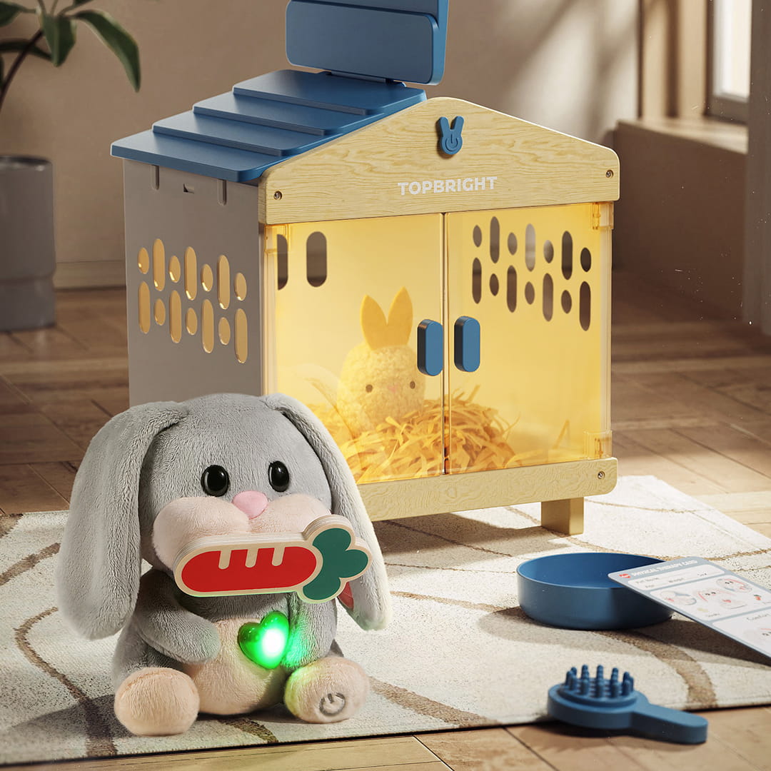 Peluche interactive lapin enfant avec clapier lumineux