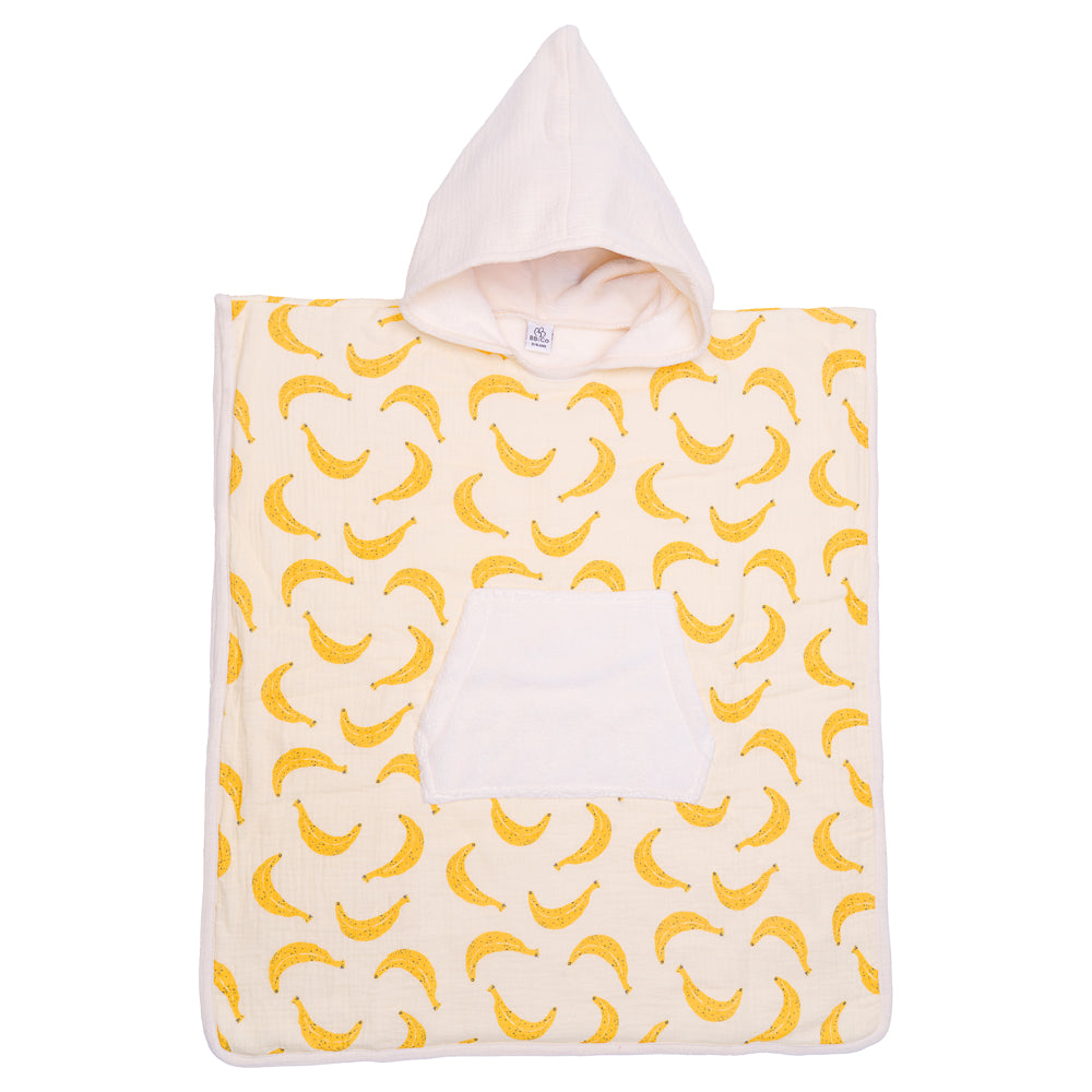Poncho de bain enfant en bambou et coton avec motifs bananes