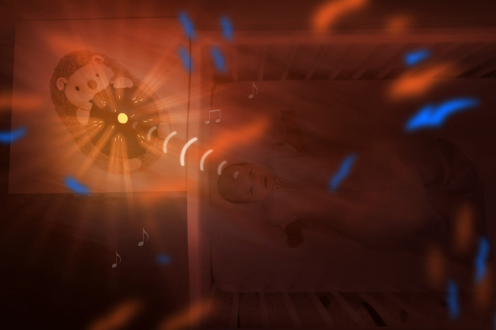 Projection au plafond du projecteur bébé hérisson veilleuse coucher de soleil avec sons