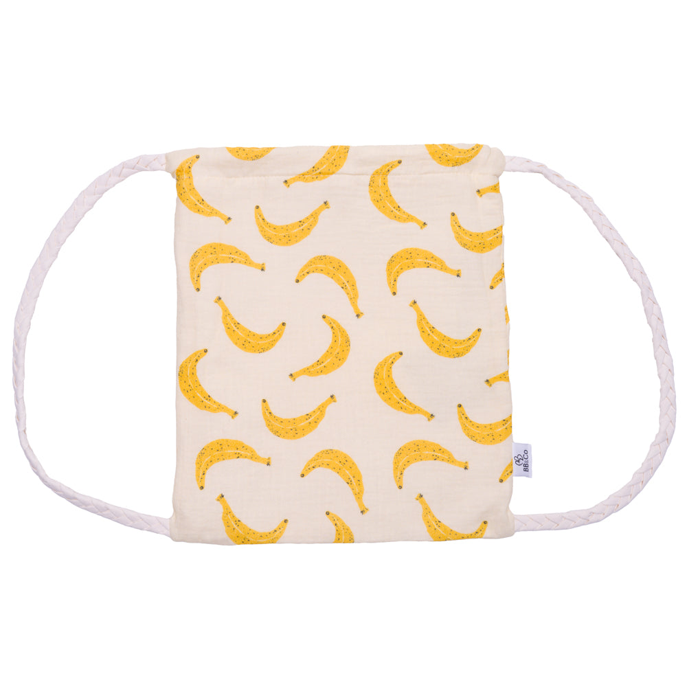 Sac à dos enfant en coton imprimé avec bretelles tressées motifs bananes