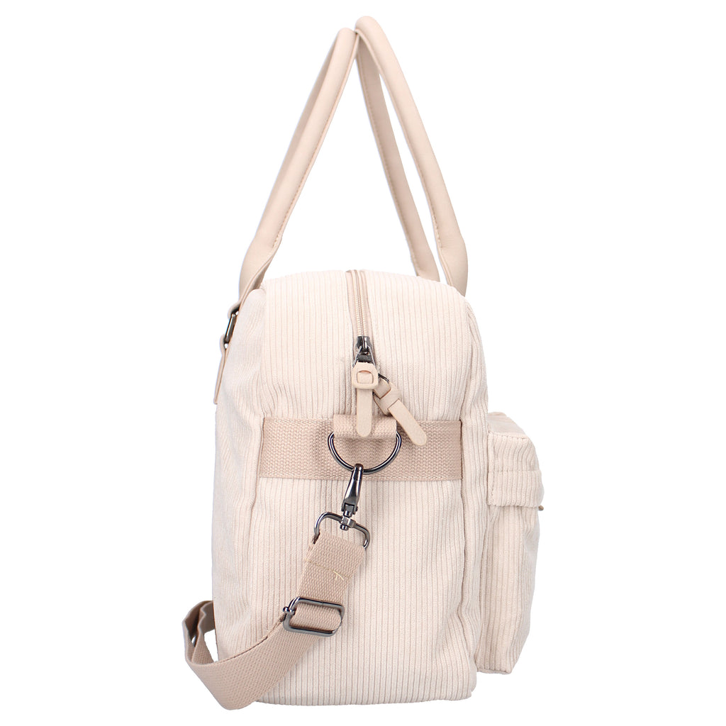 Sac à langer bébé avec matelas à langer en velours couleur sable de côté